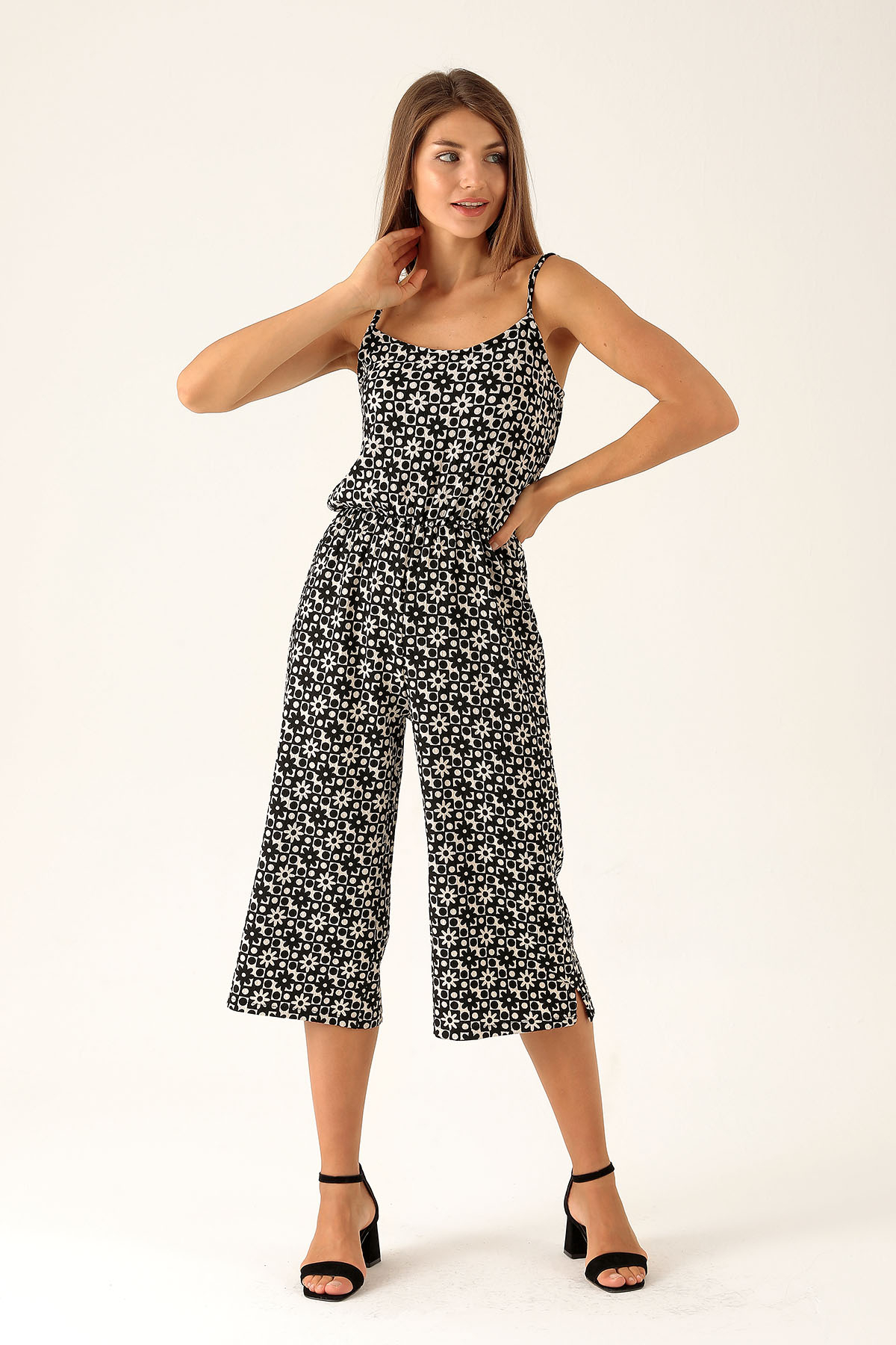 Askılı Desenli Tulum - 6718A Çiçekli - 2