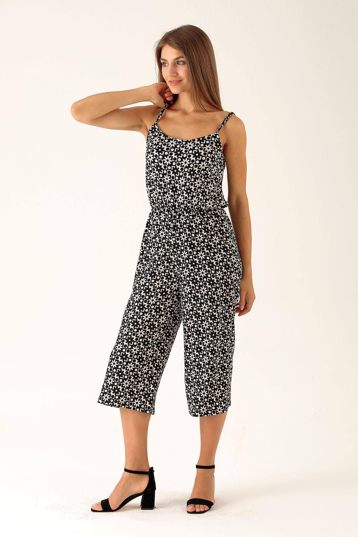 Askılı Desenli Tulum - 6718A Çiçekli - 4