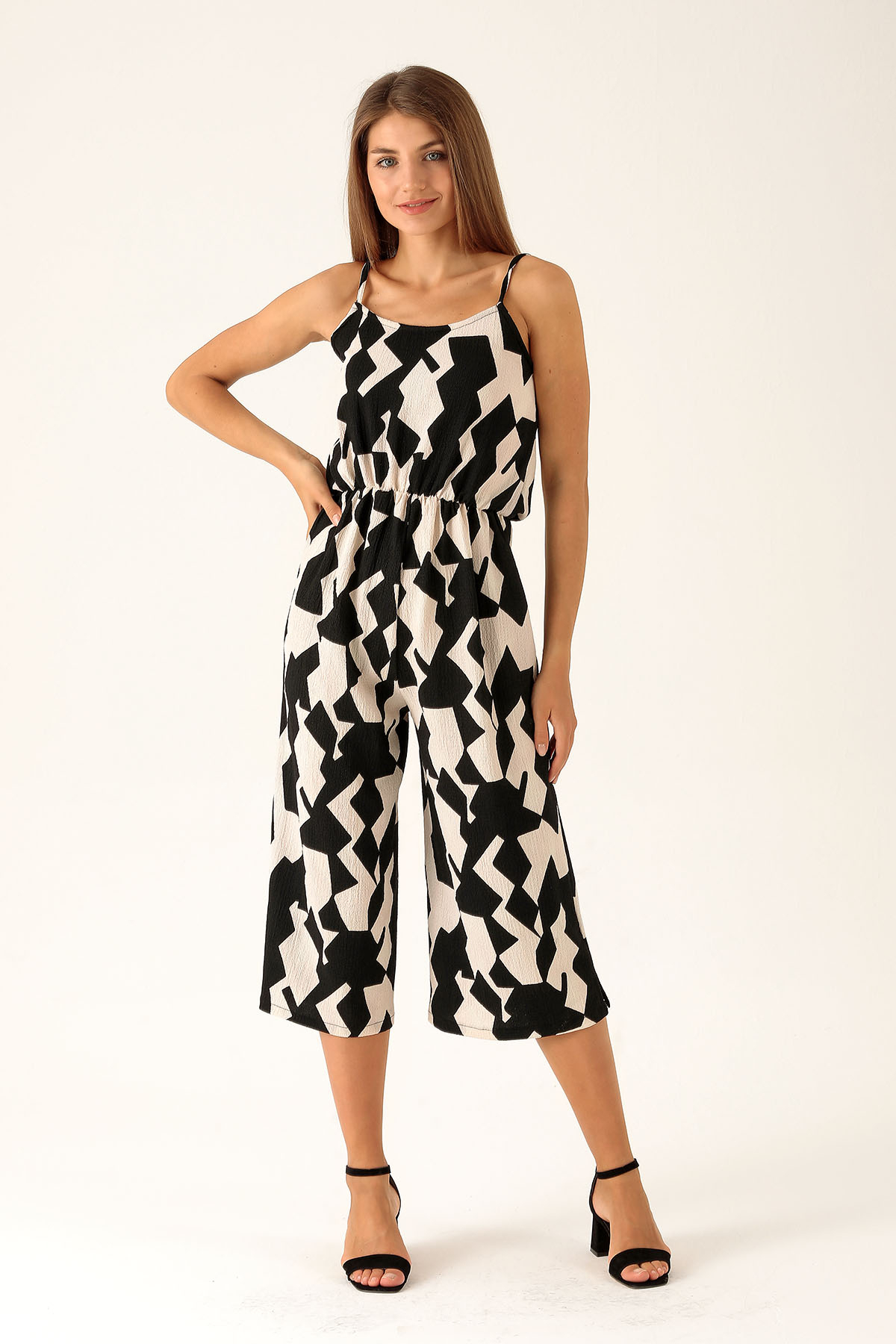 Askılı Desenli Tulum - 6718A Zebra - 1