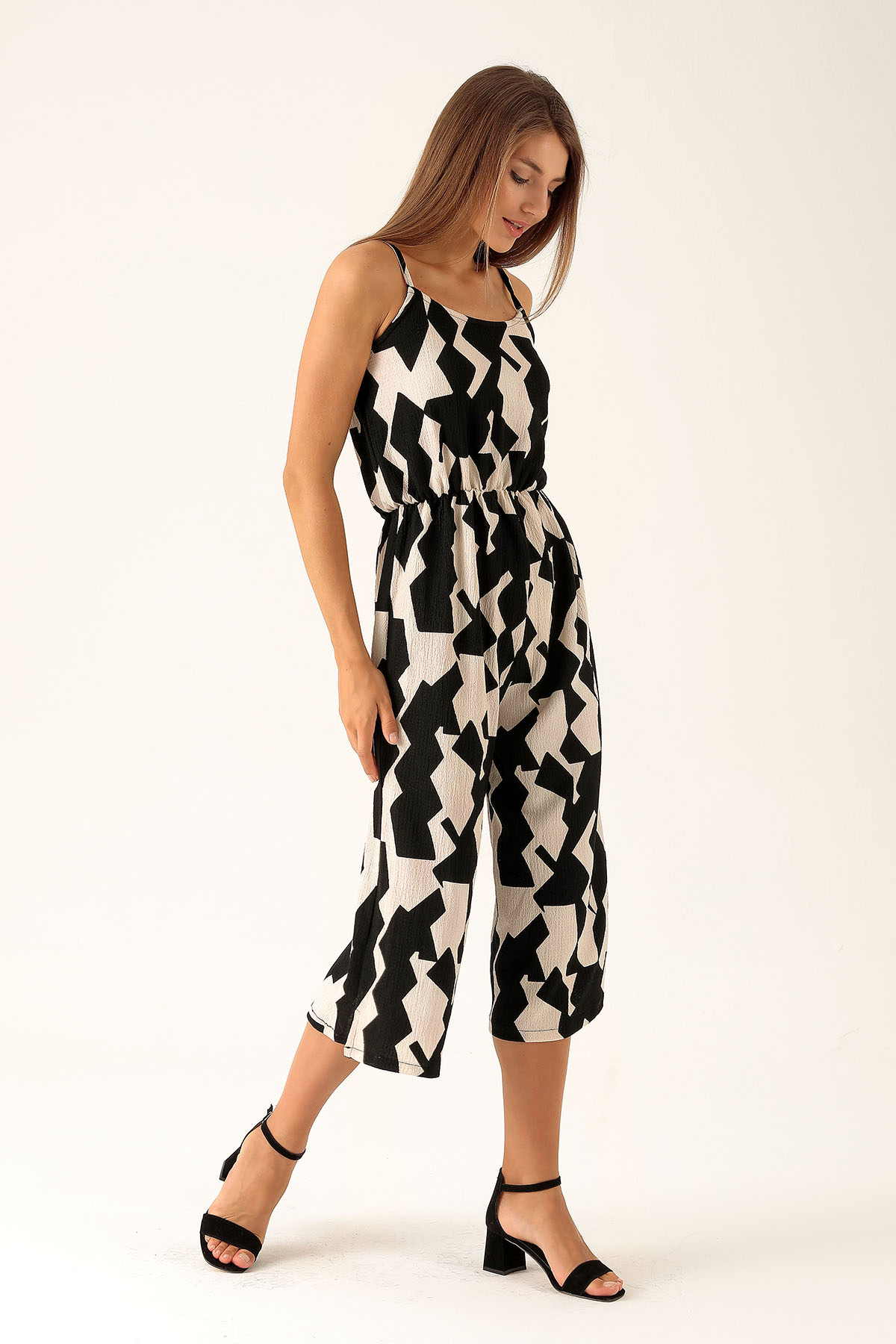 Askılı Desenli Tulum - 6718A Zebra - 2