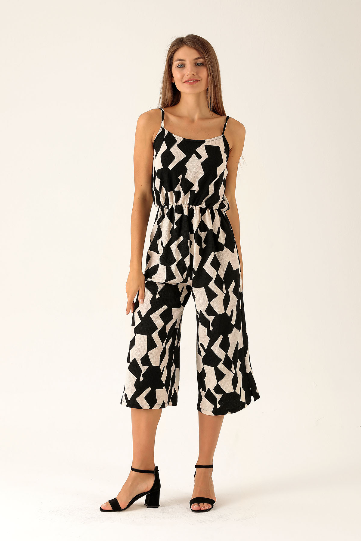 Askılı Desenli Tulum - 6718A Zebra - 4