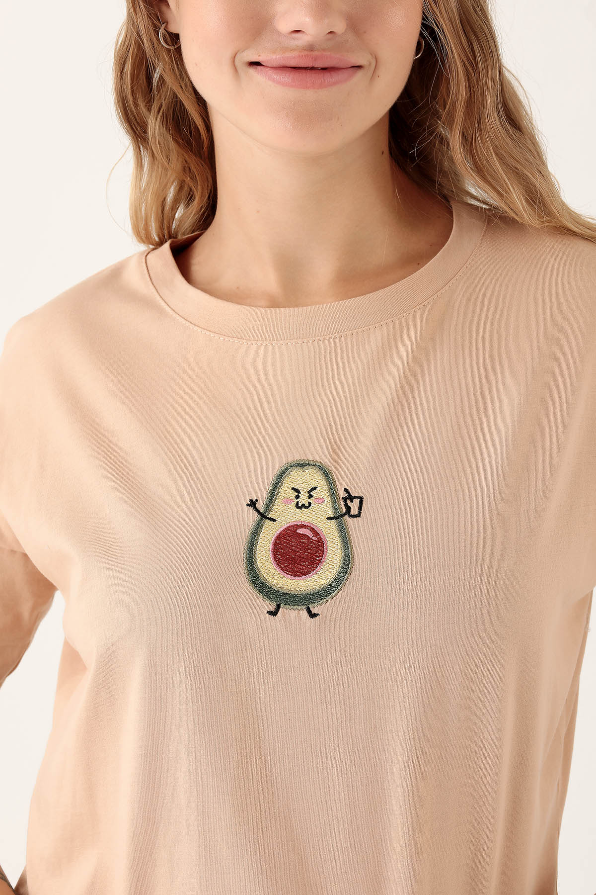 Avakado Baskı Tişört - 12100 Bej - 6