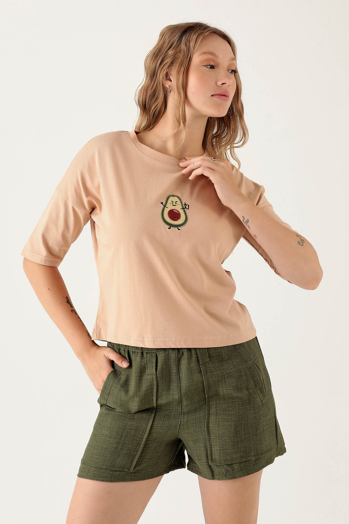 Avakado Baskı Tişört - 12100 Bej - 2