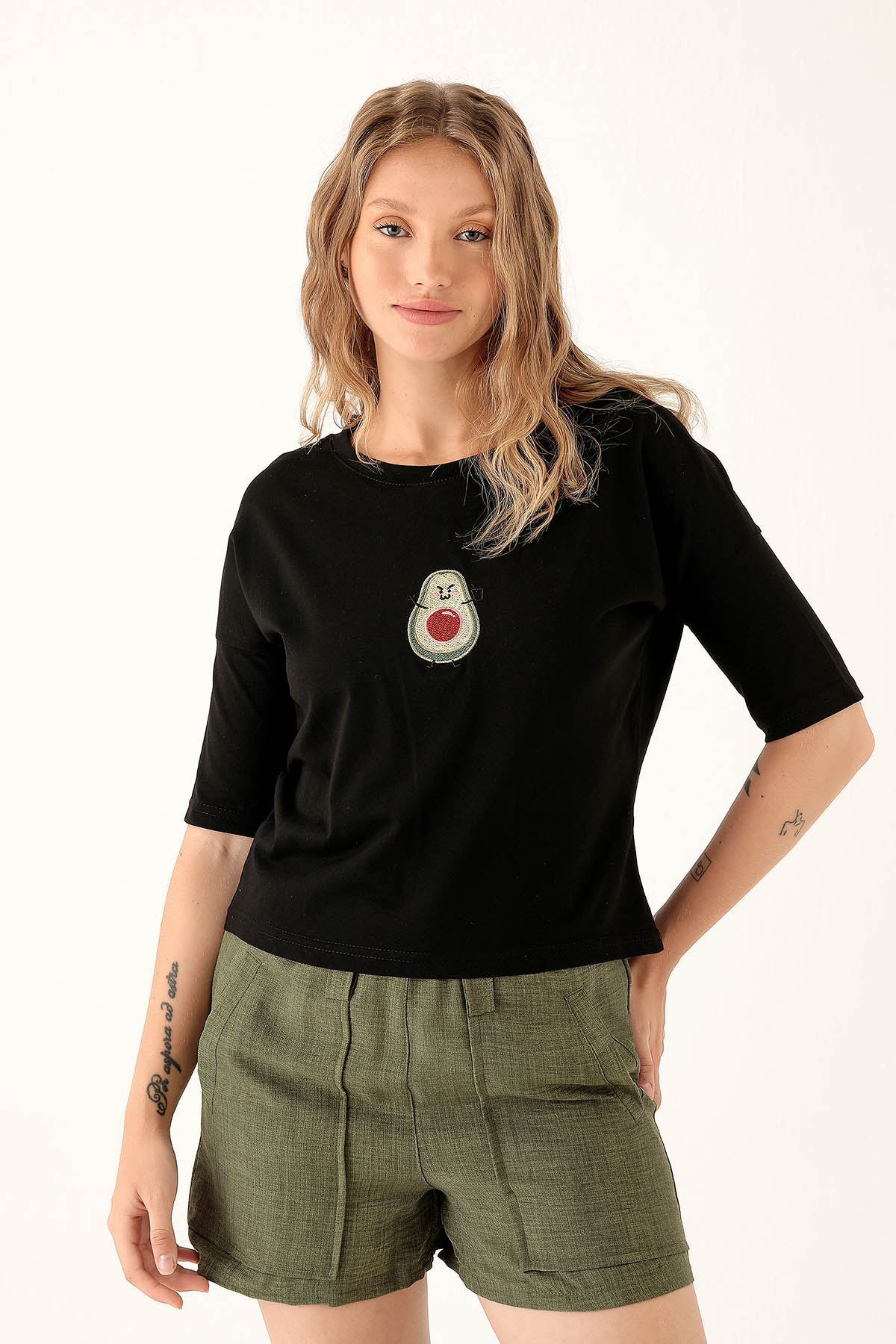 Avakado Baskı Tişört - 12100 Siyah - 2