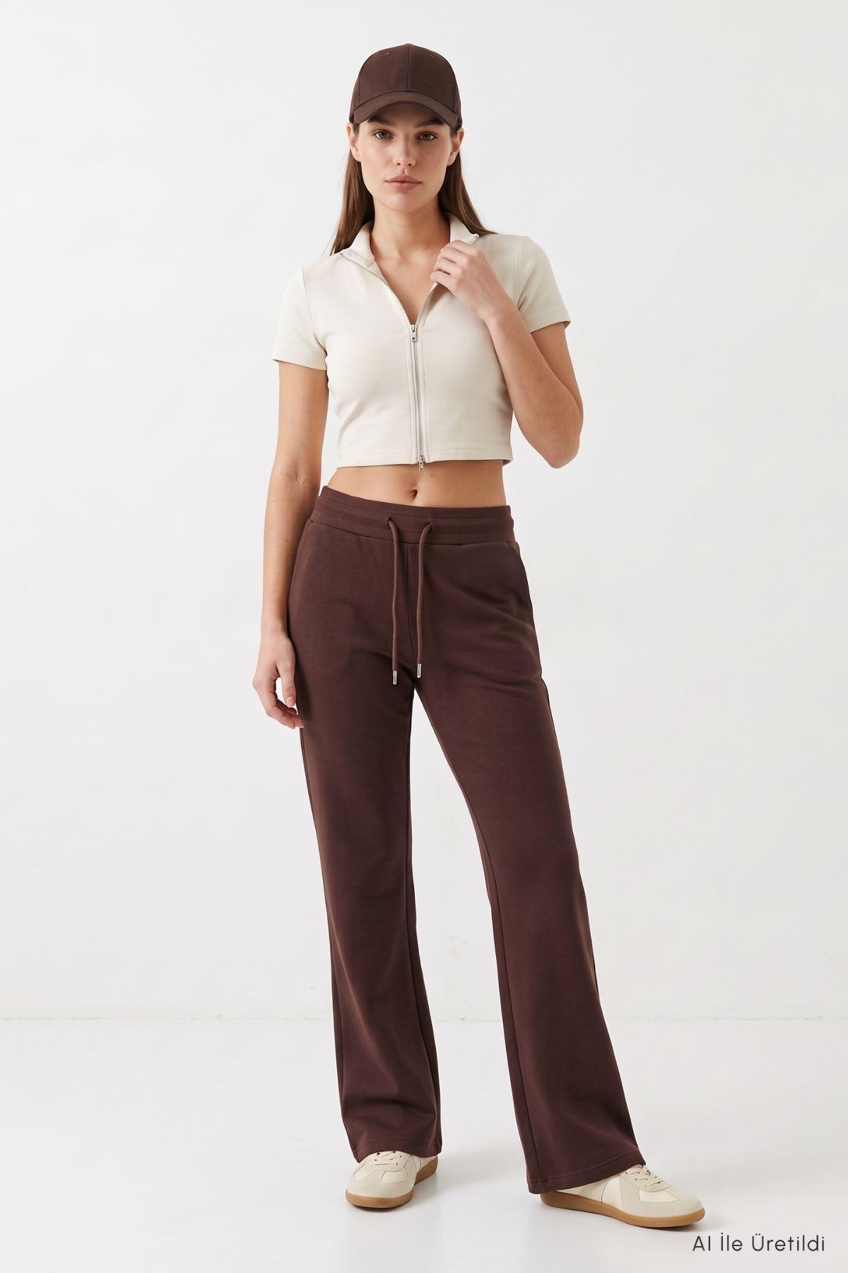 Ayarlanabilir Bel Lastikli Bol Paça Eşofman Altı 1124 Kahve - 3