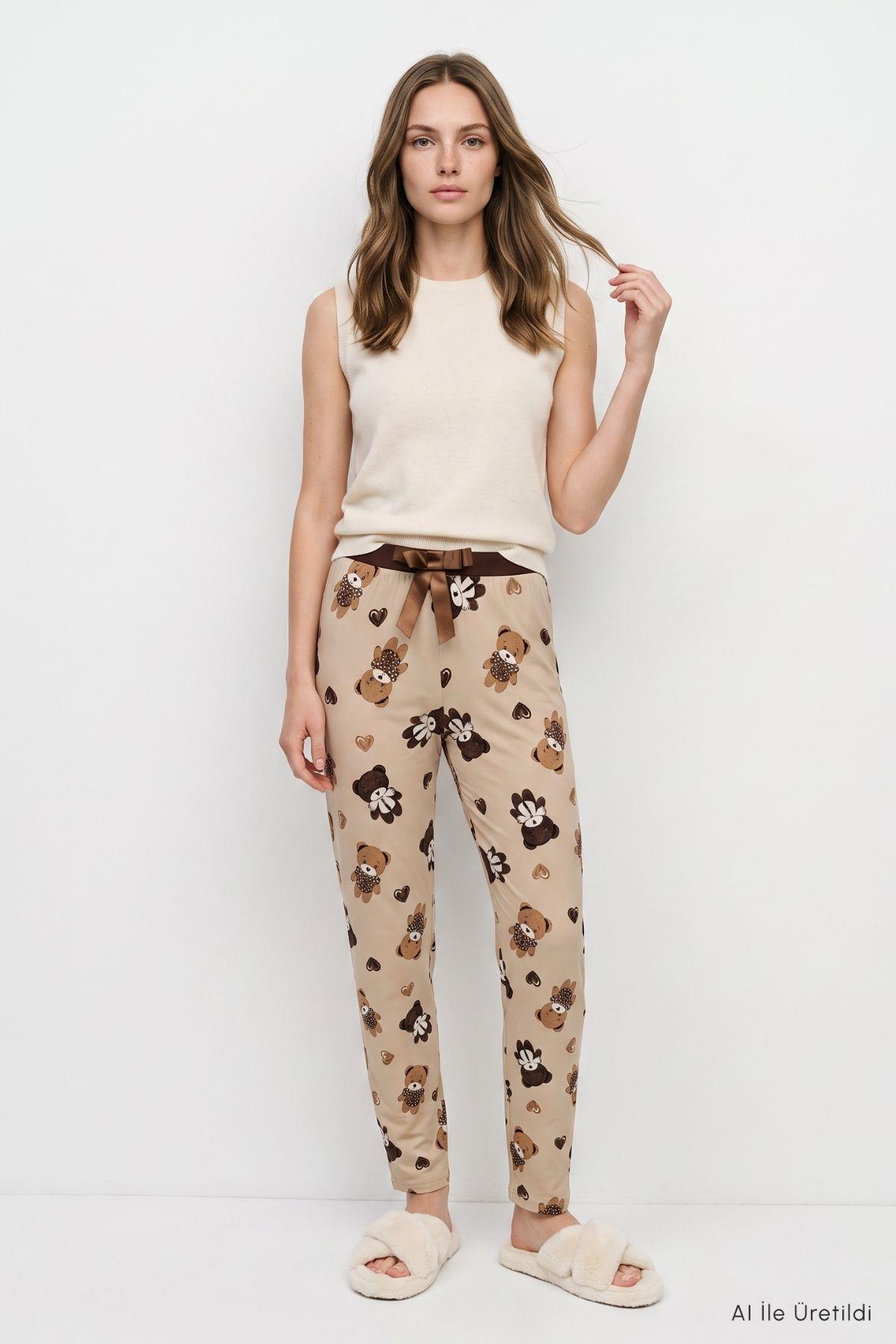 Ayıcık Desen Pijama 4535-1 Koyu Bej - RAYS