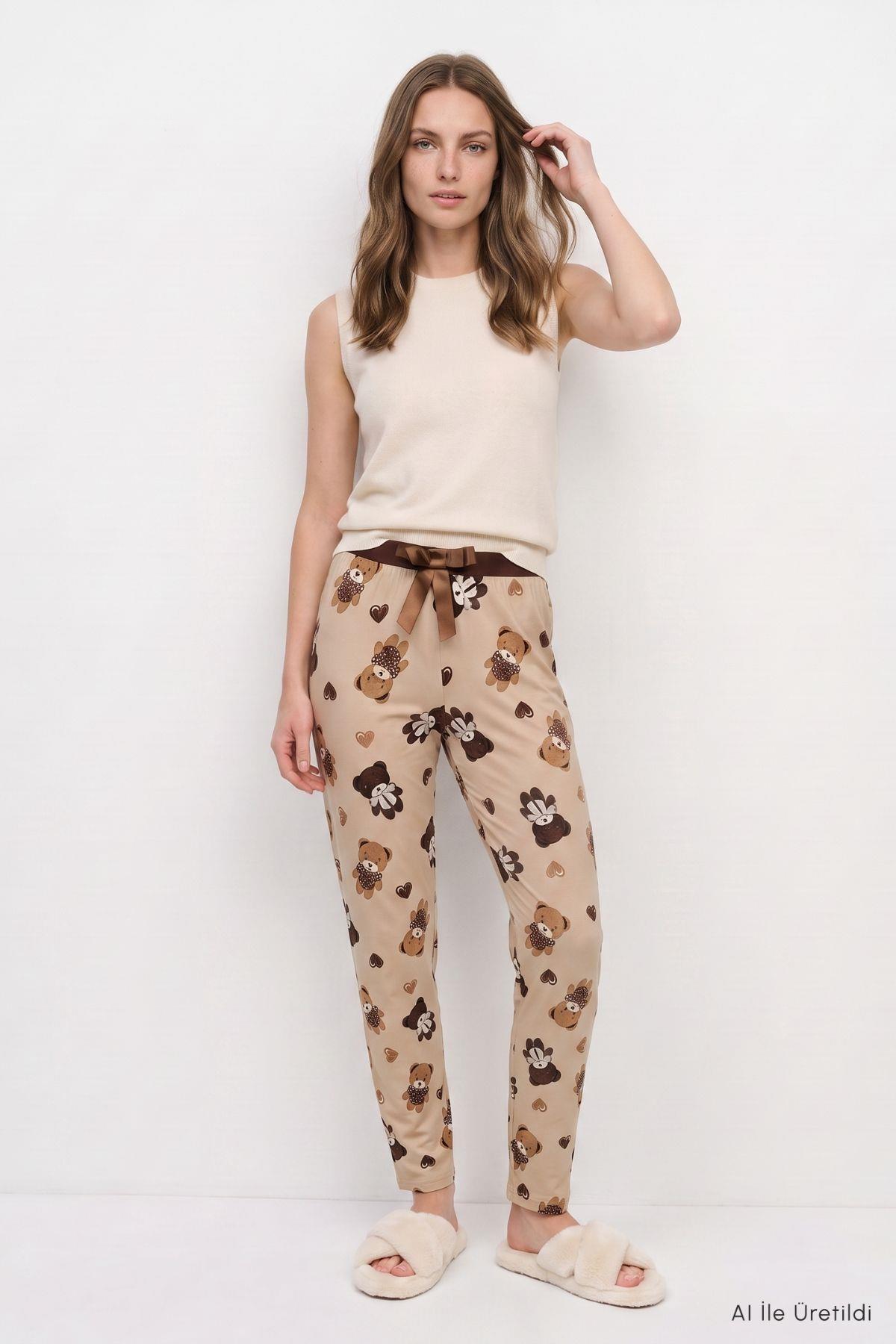 Ayıcık Desen Pijama 4535-1 Koyu Bej - RAYS