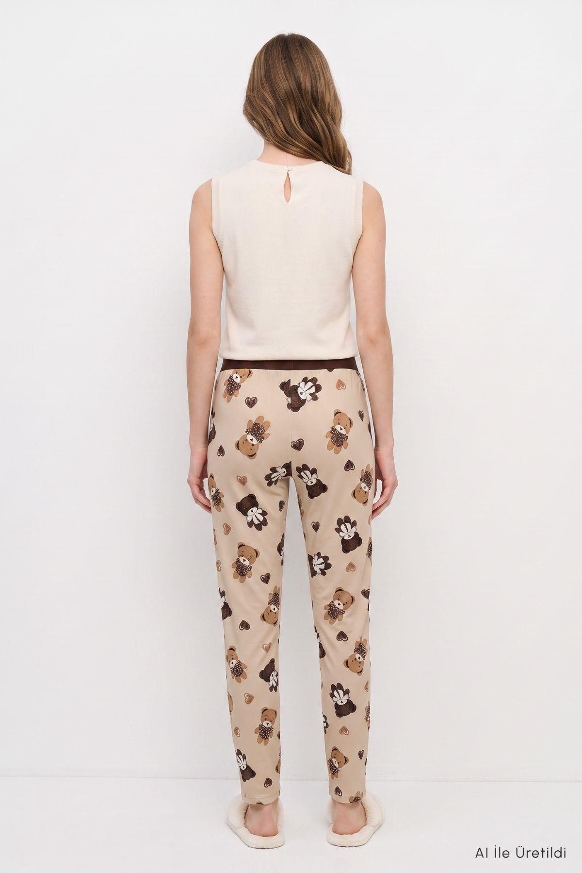 Ayıcık Desen Pijama 4535-1 Koyu Bej - 4