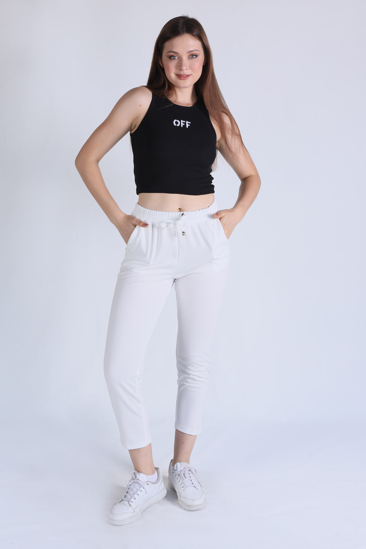 Bağcık Detay Pantolon 2119 Beyaz 