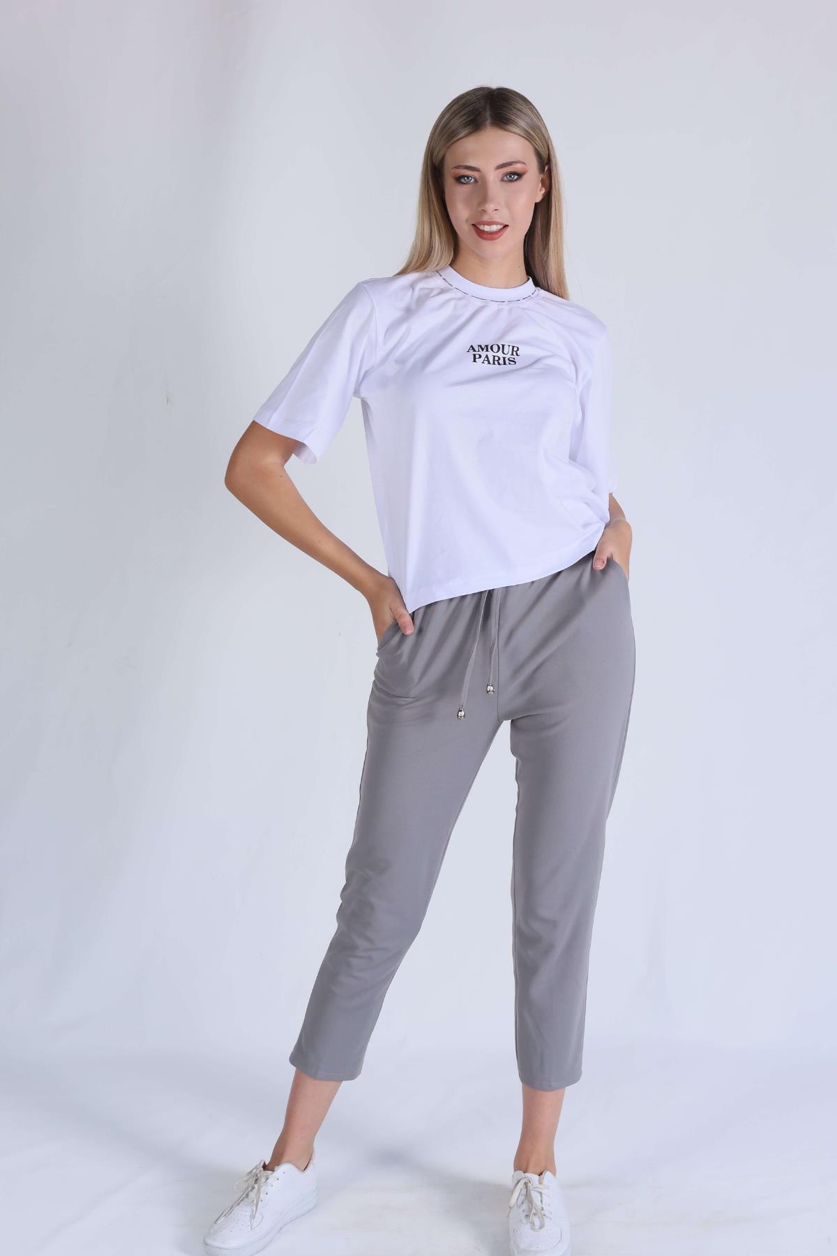 Bağcık Detay Pantolon 2119 Gri - 2