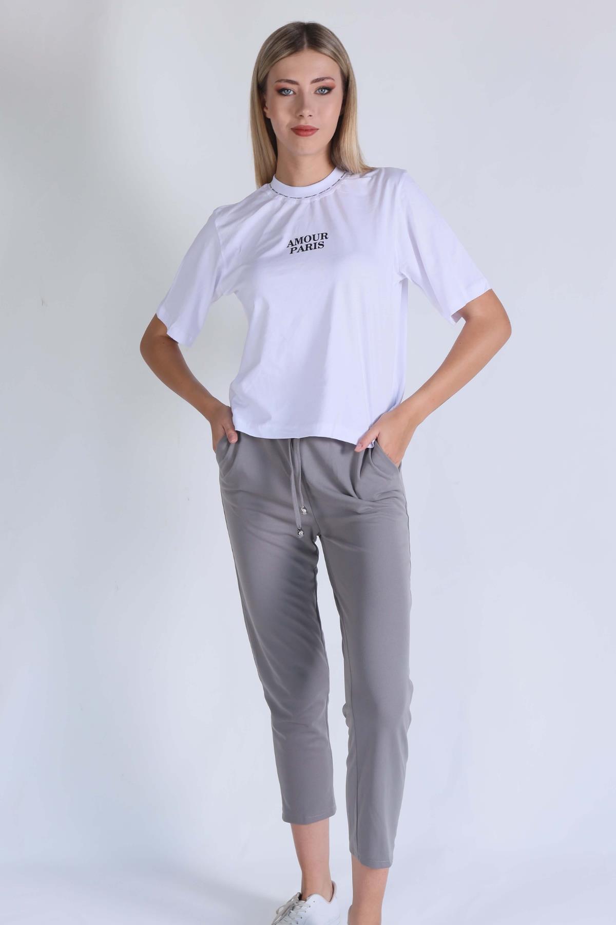 Bağcık Detay Pantolon 2119 Gri - 1