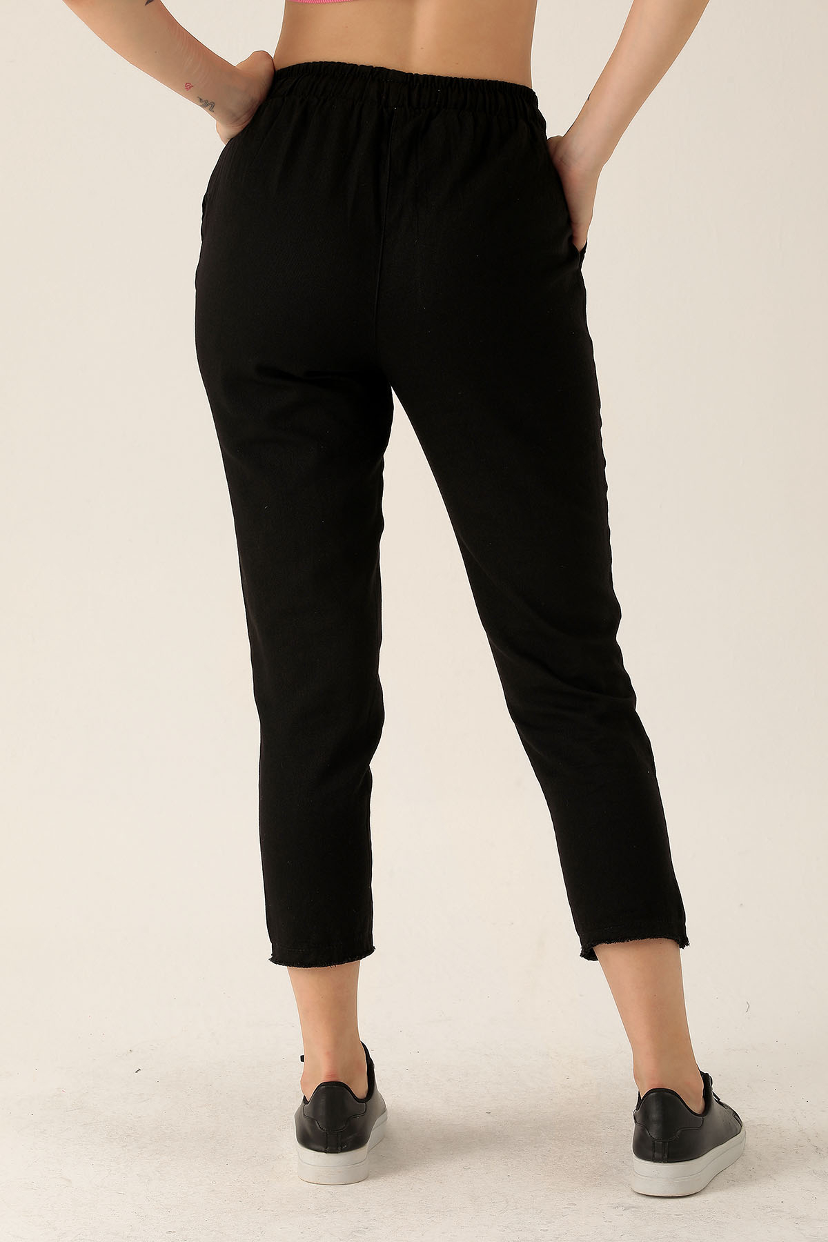 Bağcık Detay Püsküllü Bayan Pantolon - 001 Siyah - 5