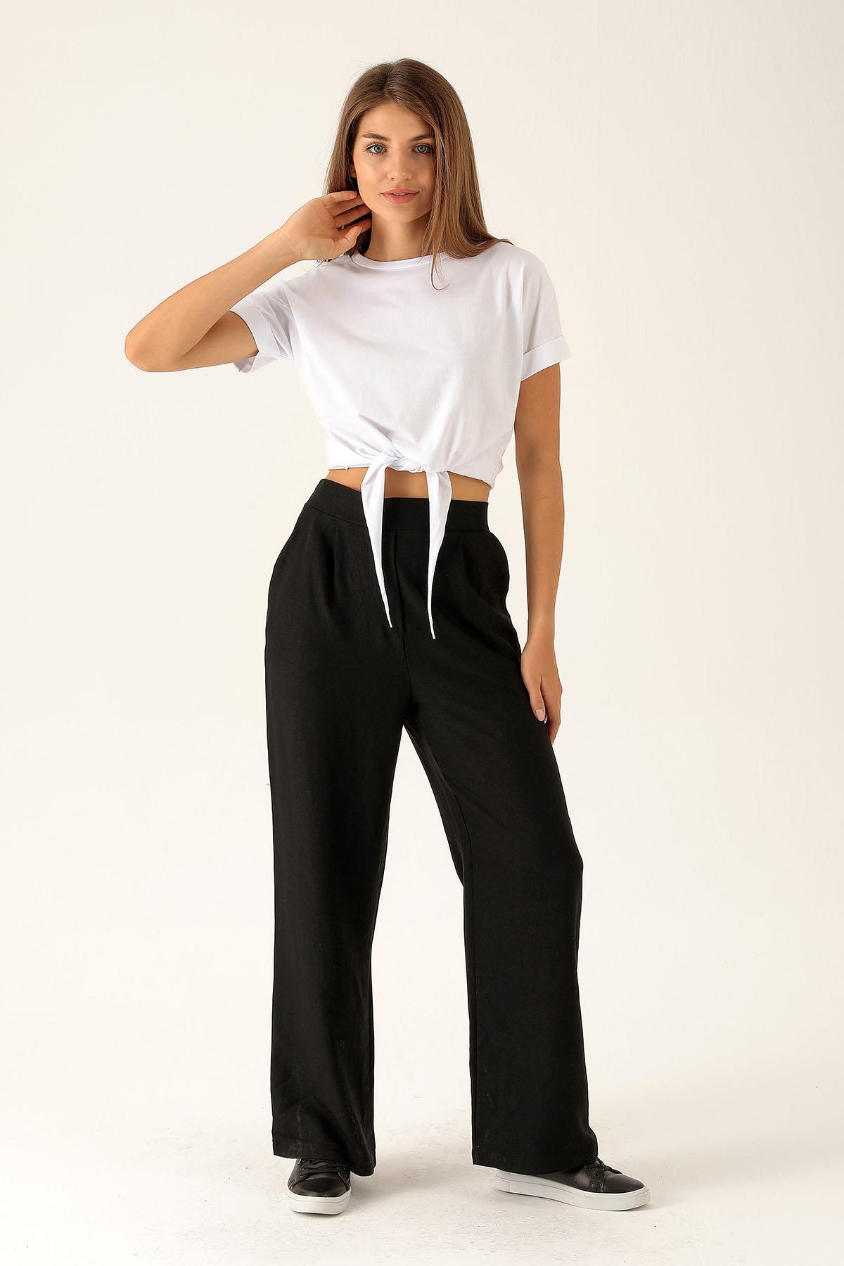 Bağlama Detaylı Kısa Bayan Tişort - 8048M Beyaz - 3