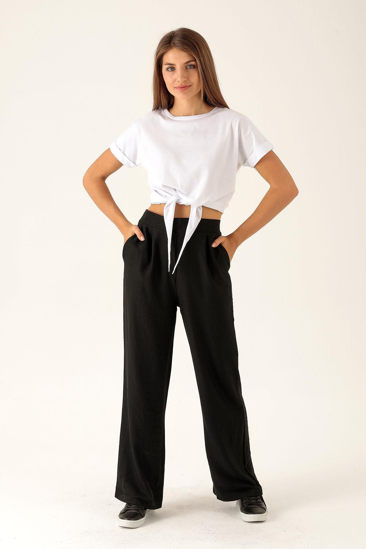 Bağlama Detaylı Kısa Bayan Tişort - 8048M Beyaz - 2