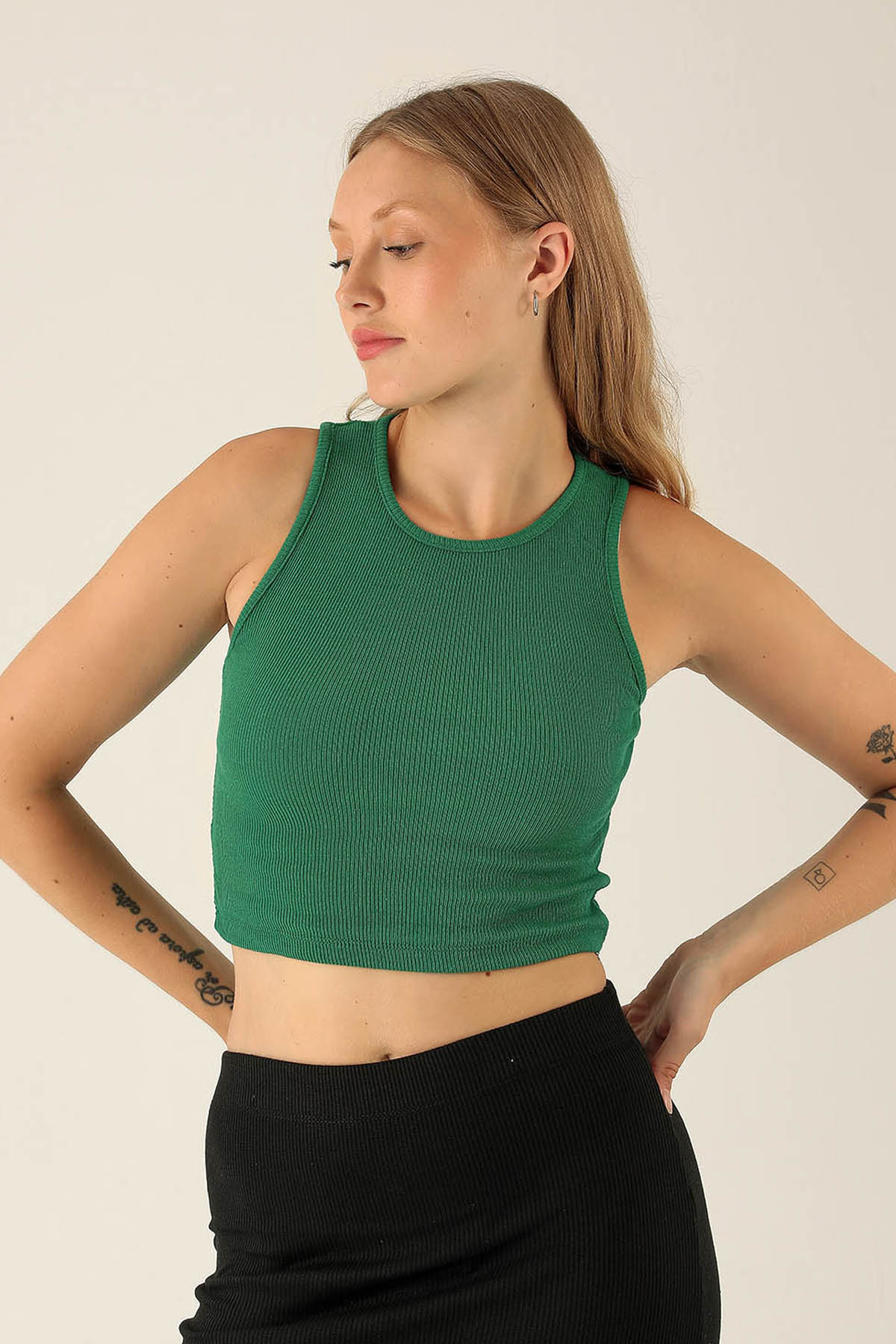 B Yeşili Fitilli Crop Kadın Atlet 1312 - RAYS