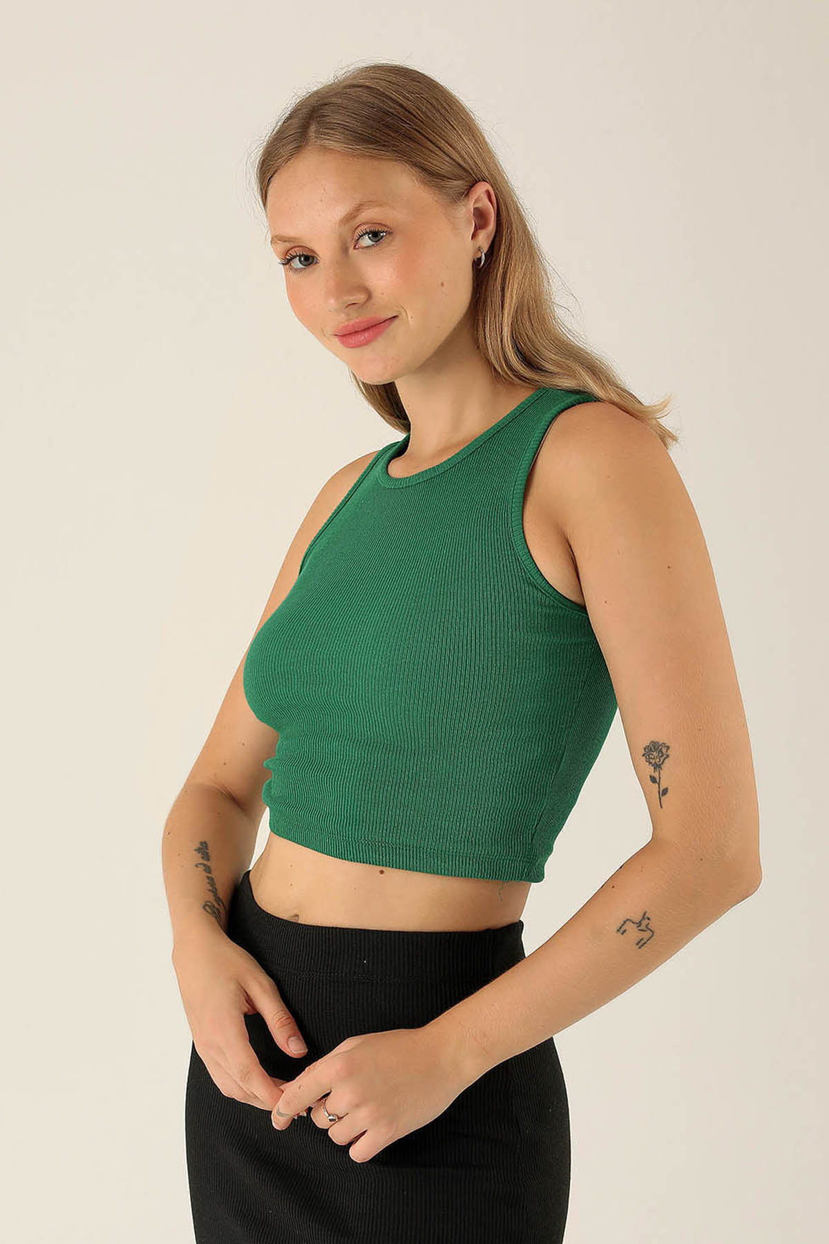 B Yeşili Fitilli Crop Kadın Atlet 1312 