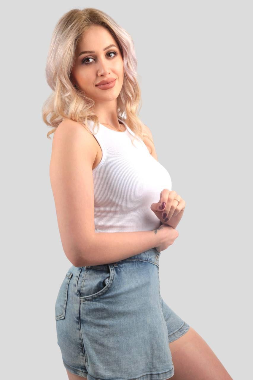  Beyaz Fitilli Crop Kadın Atlet 1312 - 2