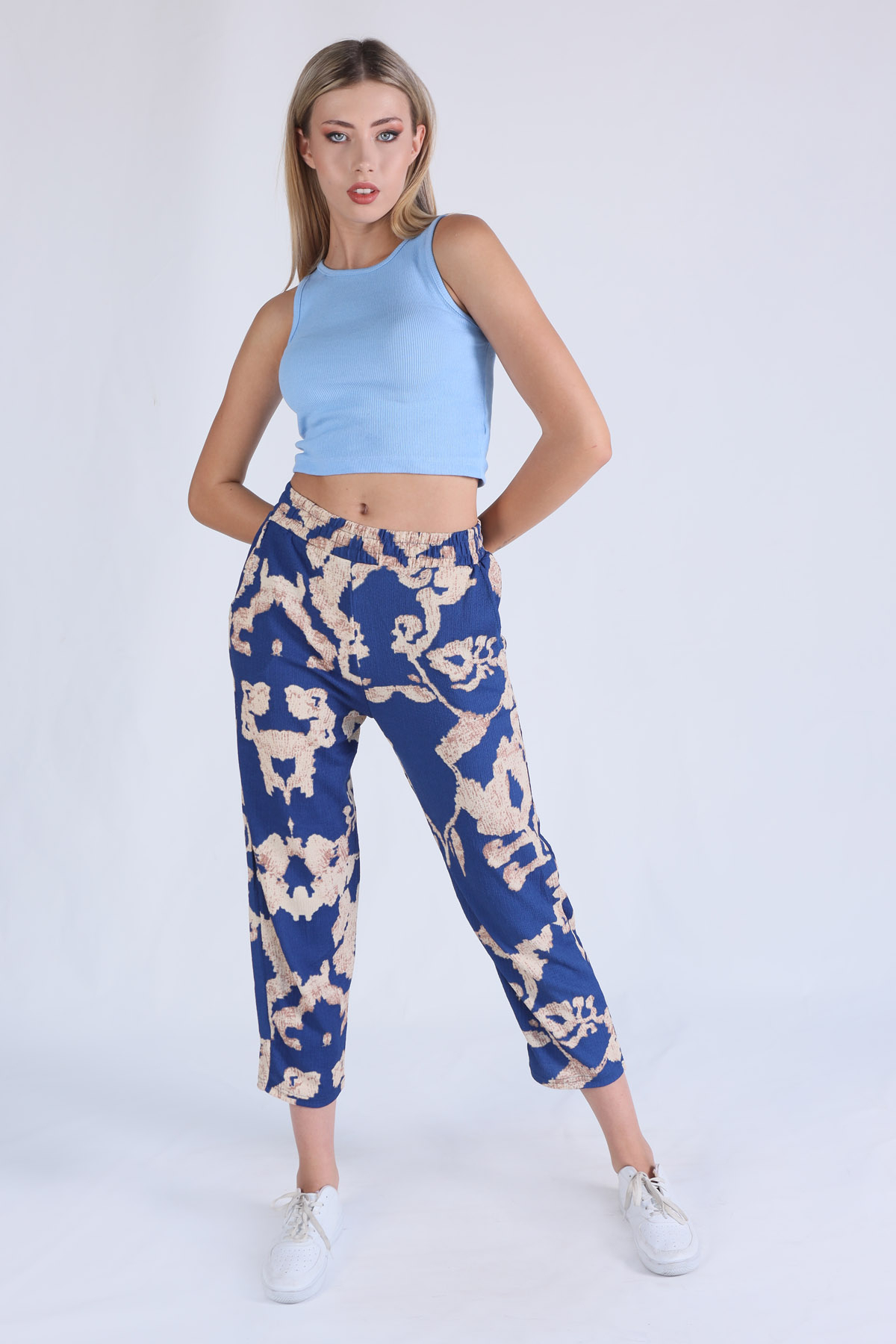  Mavi Fitilli Crop Kadın Atlet 1312 - 2