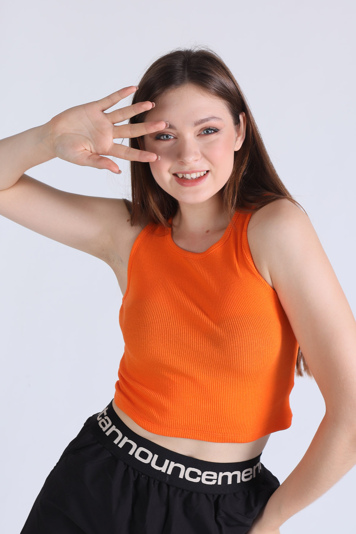 Orange Fitilli Crop Kadın Atlet 1312 - 3