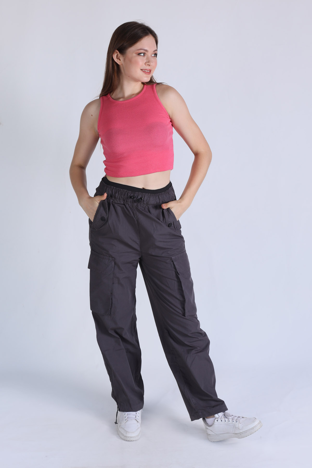Pembe Fitilli Crop Kadın Atlet 1312 - 3