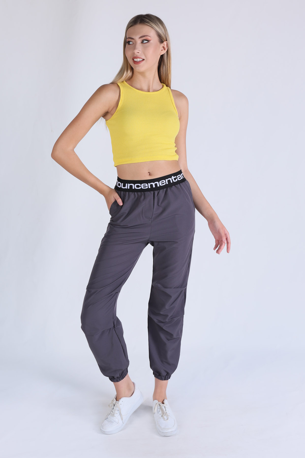  Sarı Fitilli Crop Kadın Atlet 1312 - 6