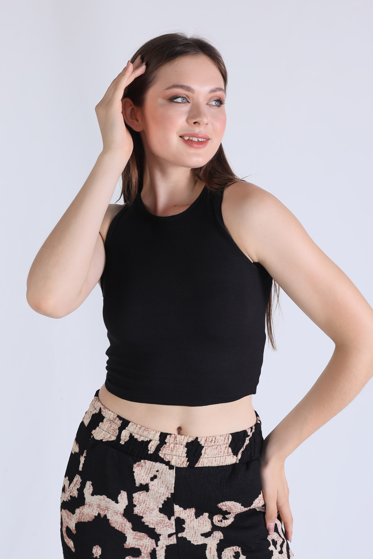 Siyah Fitilli Crop Kadın Atlet 1312 - RAYS