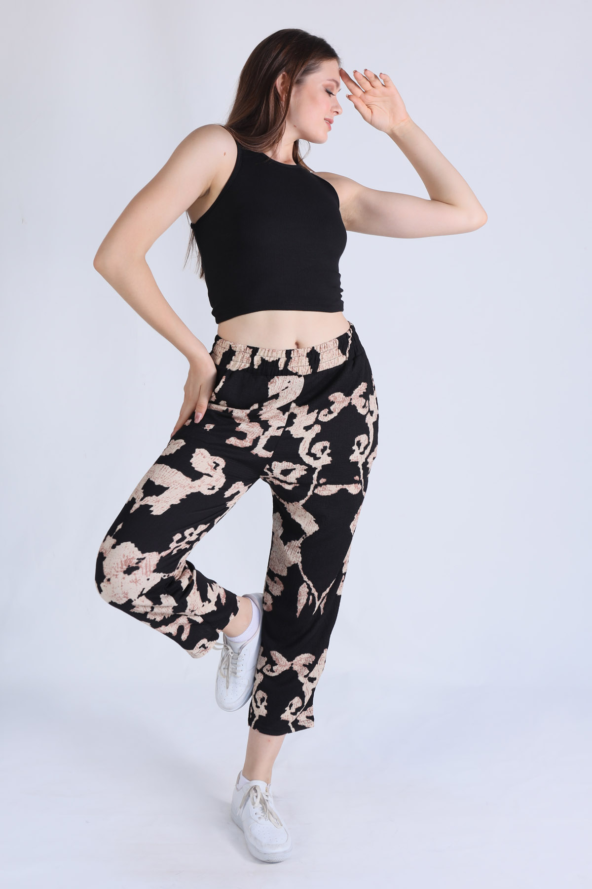 Siyah Fitilli Crop Kadın Atlet 1312 - 4