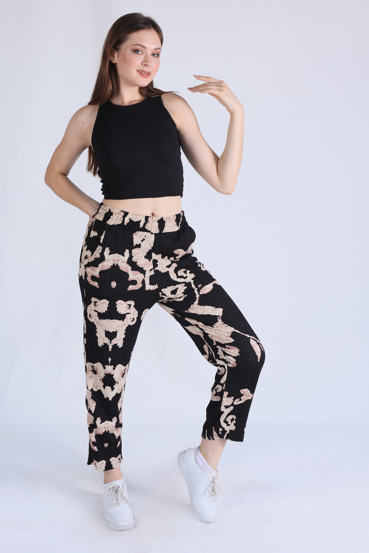 Siyah Fitilli Crop Kadın Atlet 1312 - 3