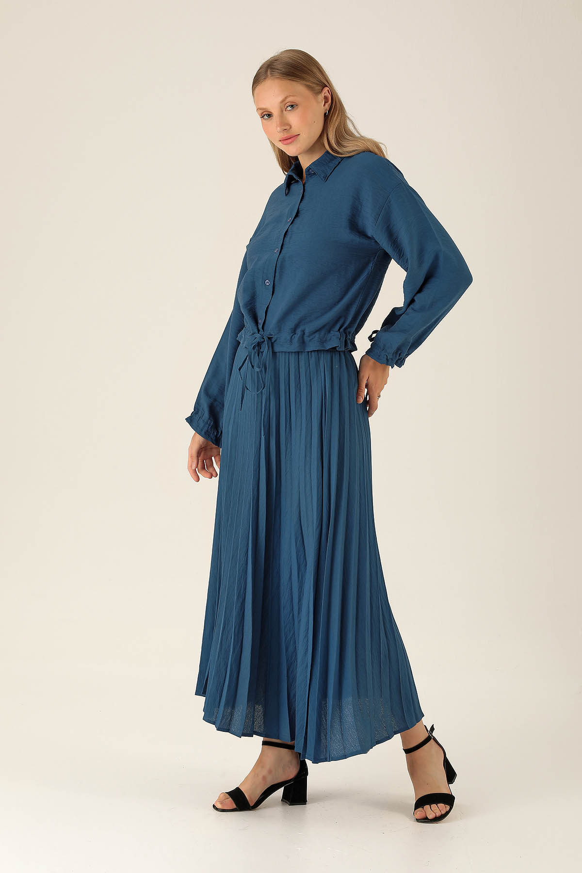 Bayan Gömlek Etek Takım - 2151 İndigo - 3