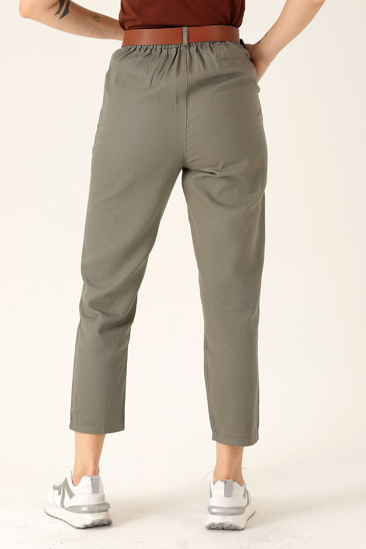 Bayan Kemer Detay Gabardin Bayan Pantolon - 5925 Olive Yeşili - 5