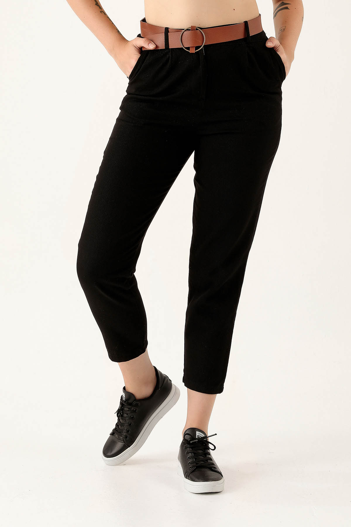 Bayan Kemer Detay Gabardin Bayan Pantolon - 5925 Siyah - 4