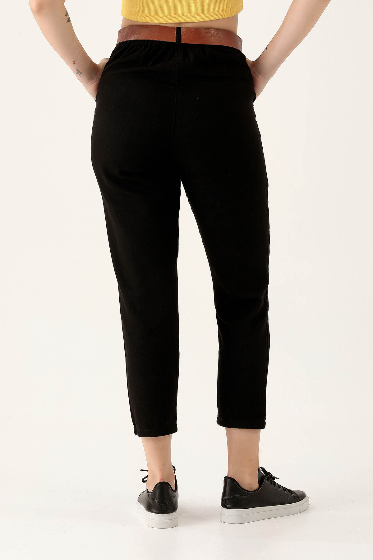 Bayan Kemer Detay Gabardin Bayan Pantolon - 5925 Siyah - 5