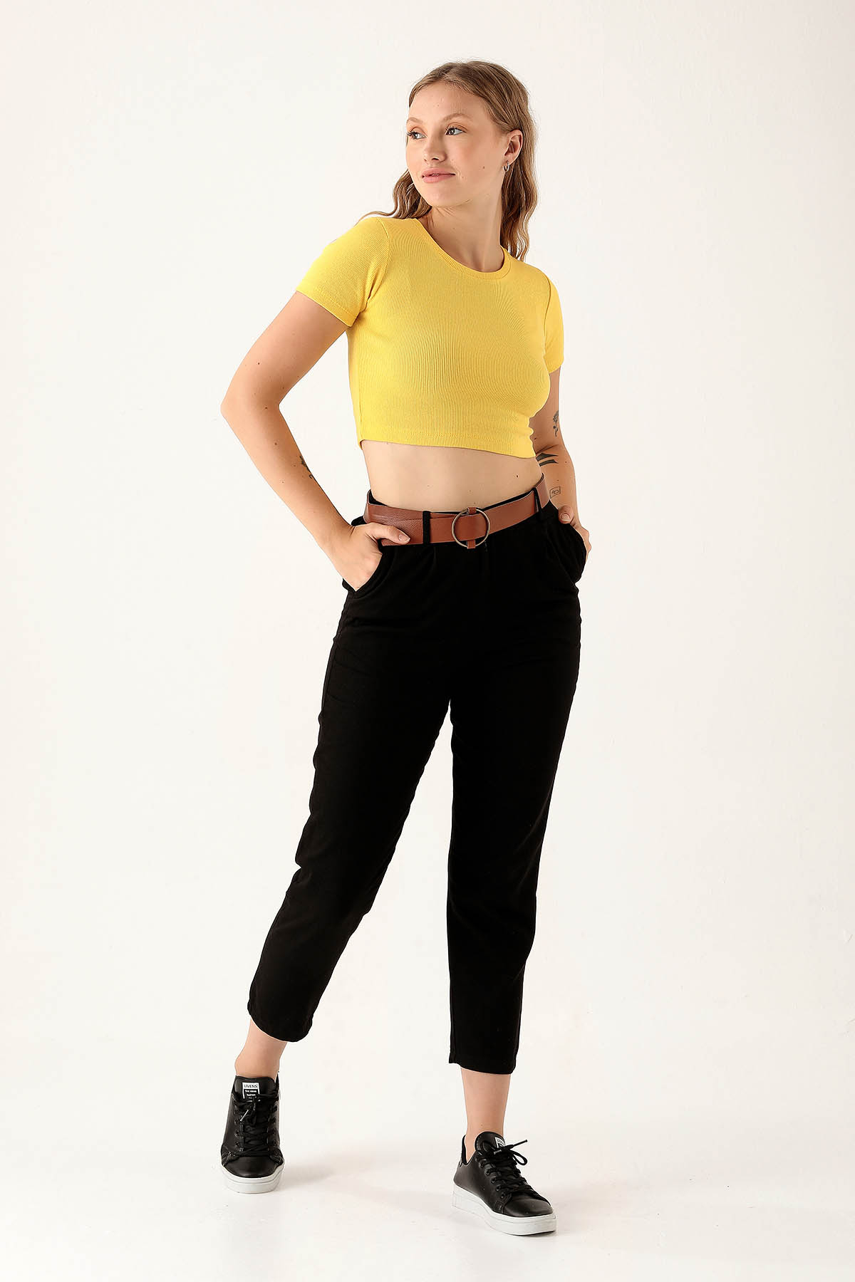 Bayan Kemer Detay Gabardin Bayan Pantolon - 5925 Siyah - 2