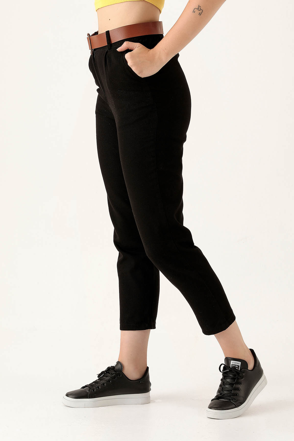 Bayan Kemer Detay Gabardin Bayan Pantolon - 5925 Siyah - 3