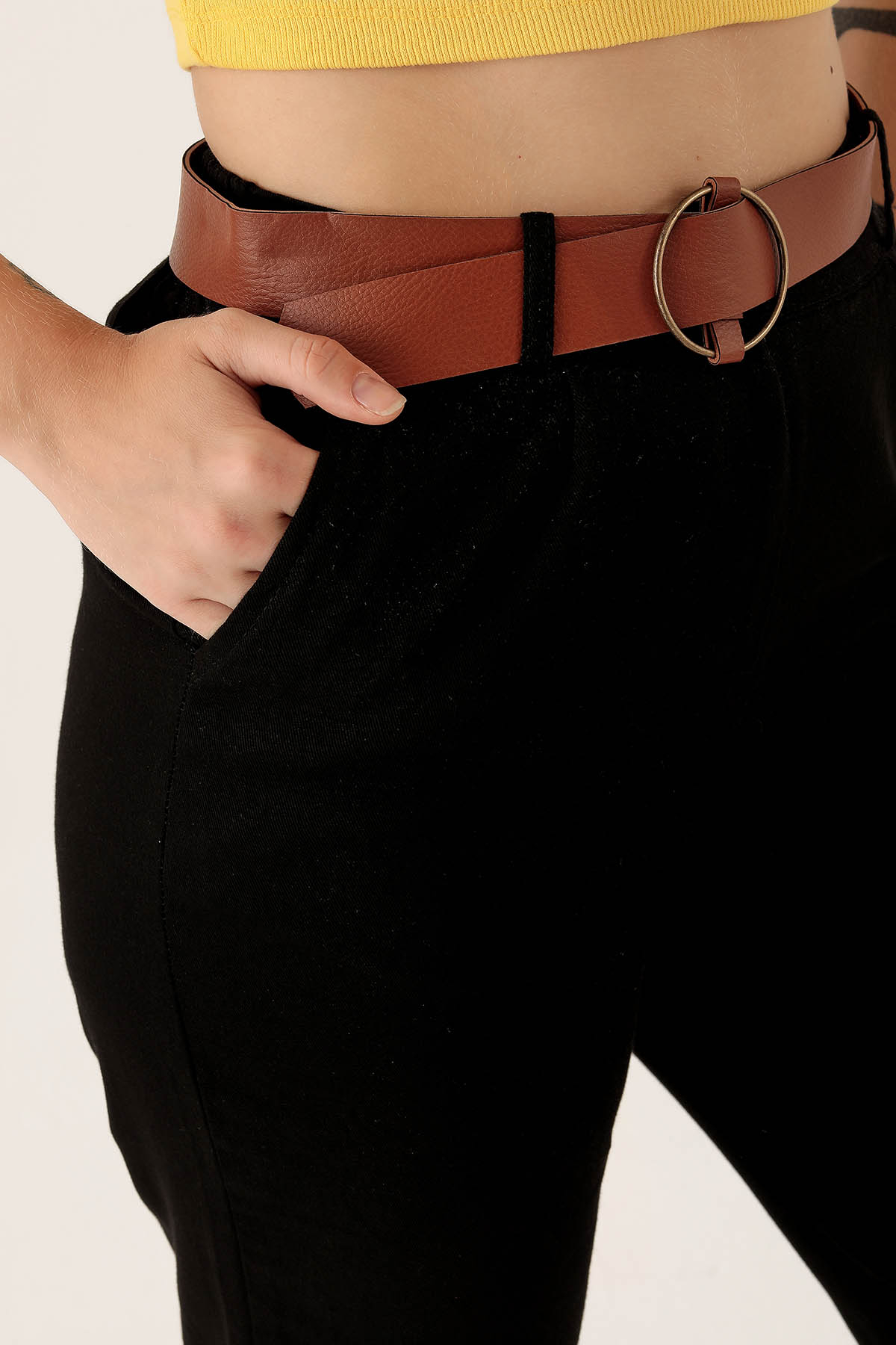 Bayan Kemer Detay Gabardin Bayan Pantolon - 5925 Siyah - 6