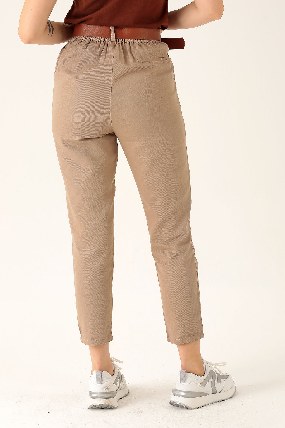 Bayan Kemer Detay Gabardin Bayan Pantolon - 5925 Vizon - 5