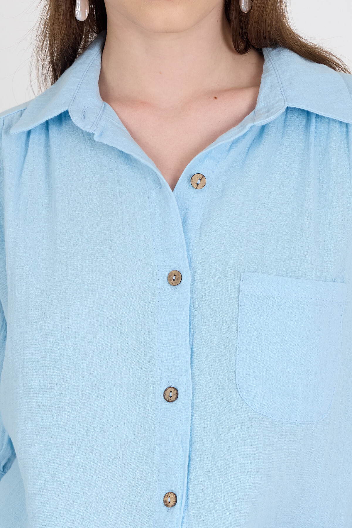 Bebe Mavi %100 Pamuk Kısa Kollu Cepli Gömlek 4787A - RAYS