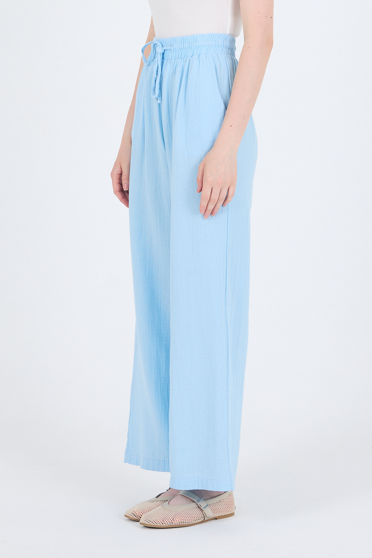 Bebe Mavi %100 Pamuk Müslin Palazzo/Bol Paça Pantolon 8056A - 5