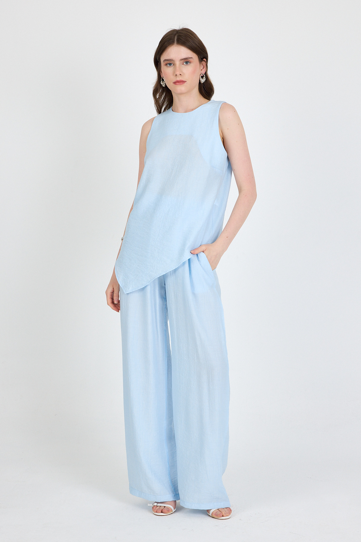 Bebe Mavi Asimetrik Kesim Bluz Pantolon İkili Takım 5219 - RAYS