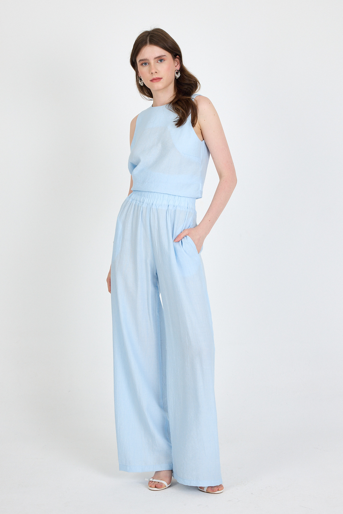 Bebe Mavi Asimetrik Kesim Bluz Pantolon İkili Takım 5219 - RAYS