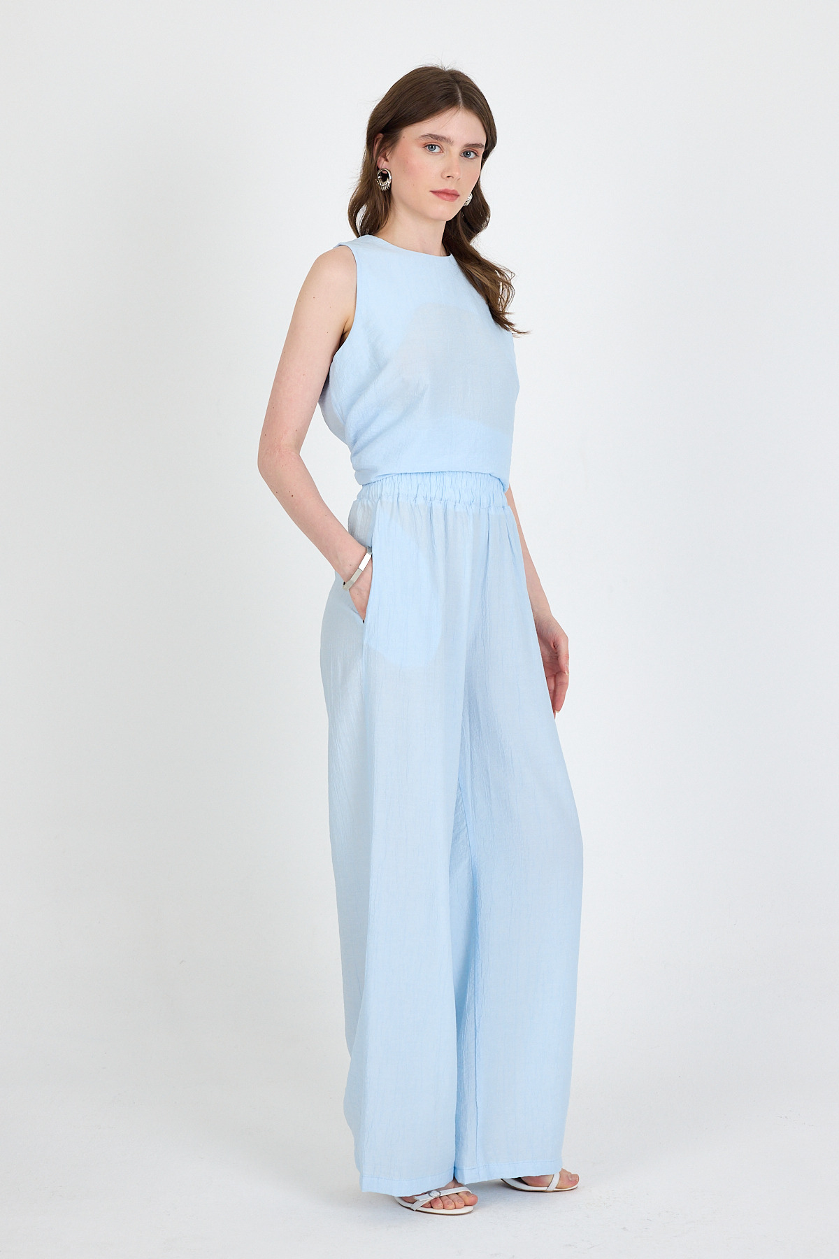 Bebe Mavi Asimetrik Kesim Bluz Pantolon İkili Takım 5219 - RAYS