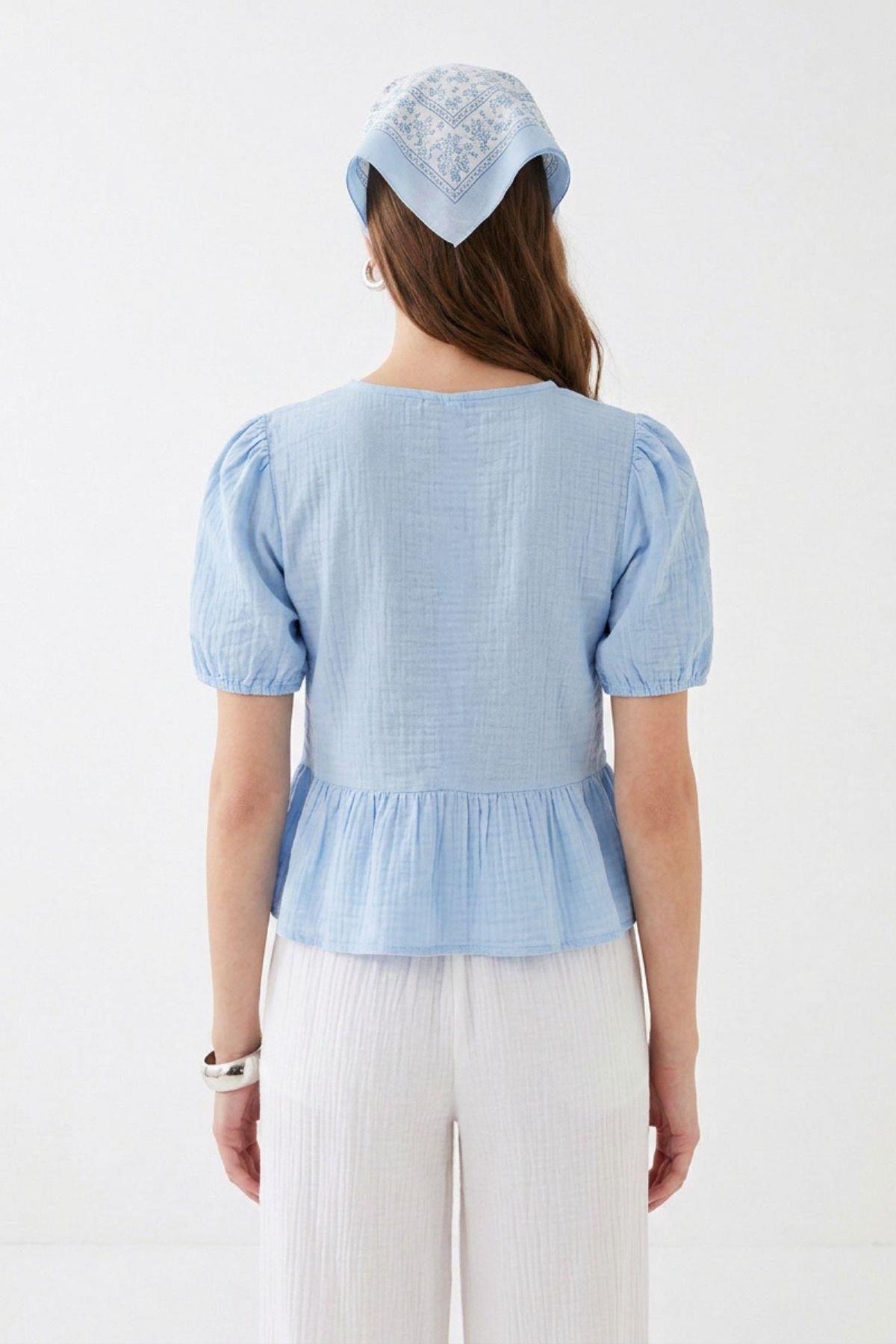 Bel Büzgülü Kol Lastikli Bluz 8442A Bebe Mavi - RAYS