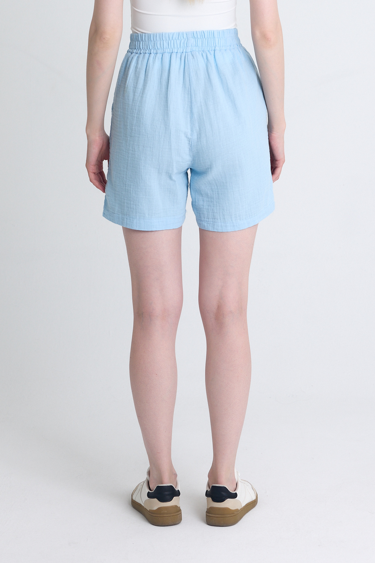 Bebe Mavi Beli Lastikli %100 Pamuk Müslin Şort 4769A - 5