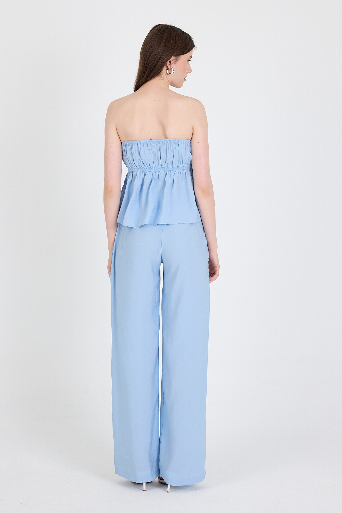 Bebe Mavi Mavi Straplez Bluz ve Geniş Paça Pantolon İkili Takım 5236 - 5