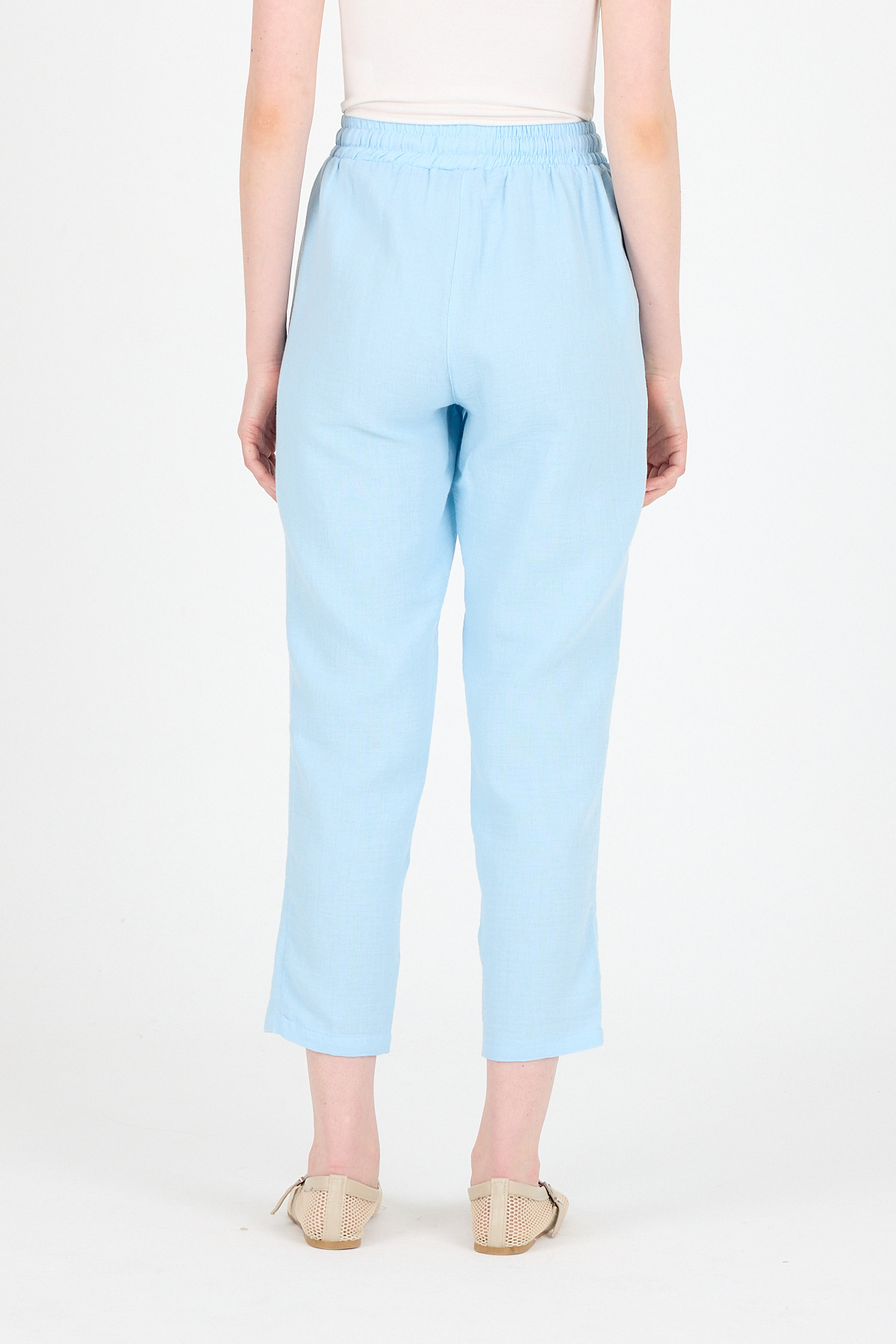 Bebe Mavi Müslin %100 Pamuk Beli Lastikli Pantolon 8055A - 5