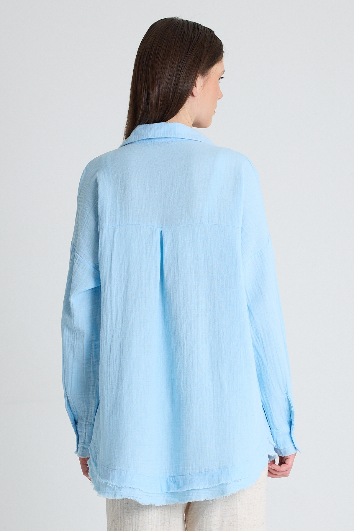 Bebe Mavi Oversize %100 Pamuk Müslin Gömlek 4786A - 5