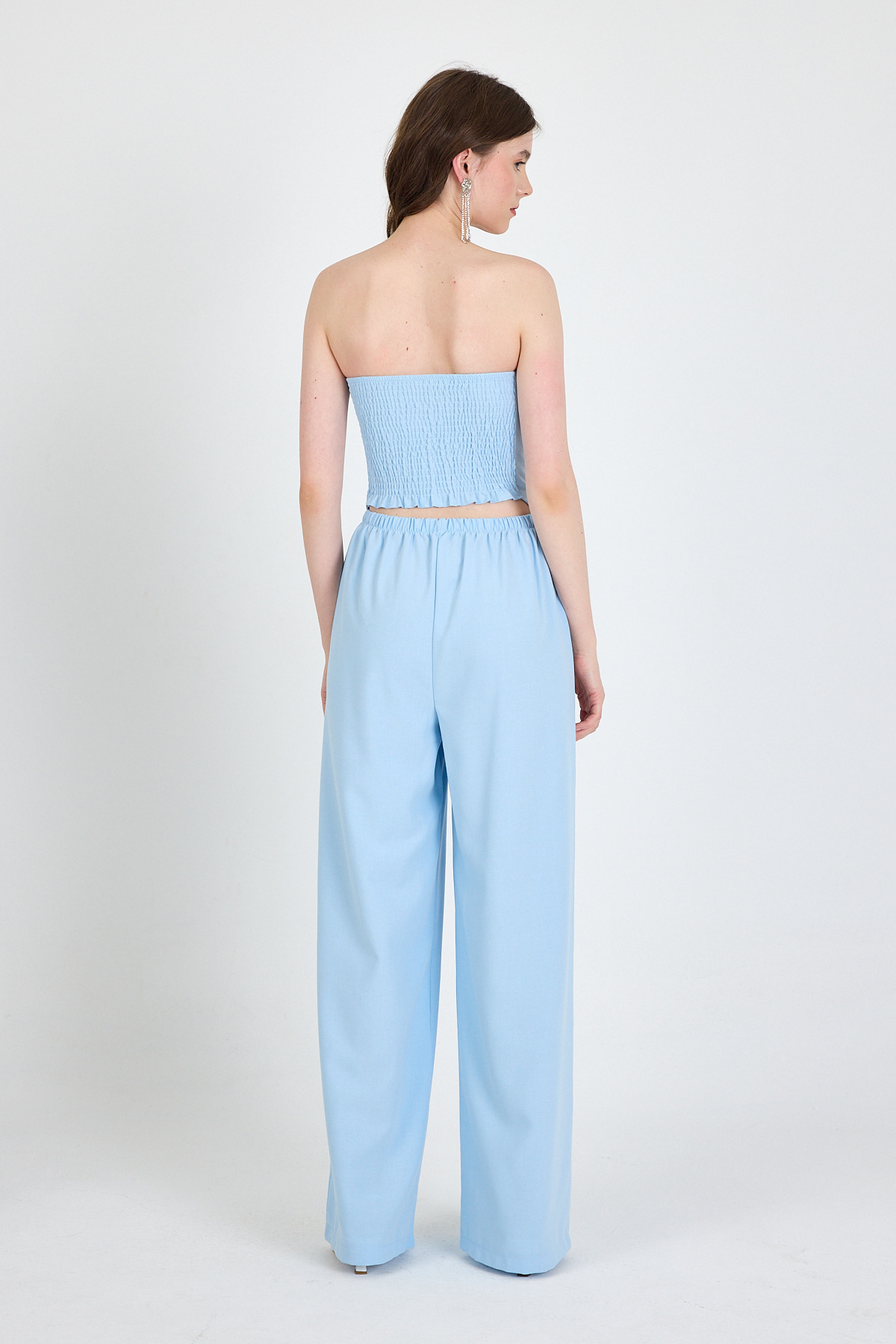 Bebe Mavi Straplez Asimetrik Bluz Pantolon Takım 5234 - 5