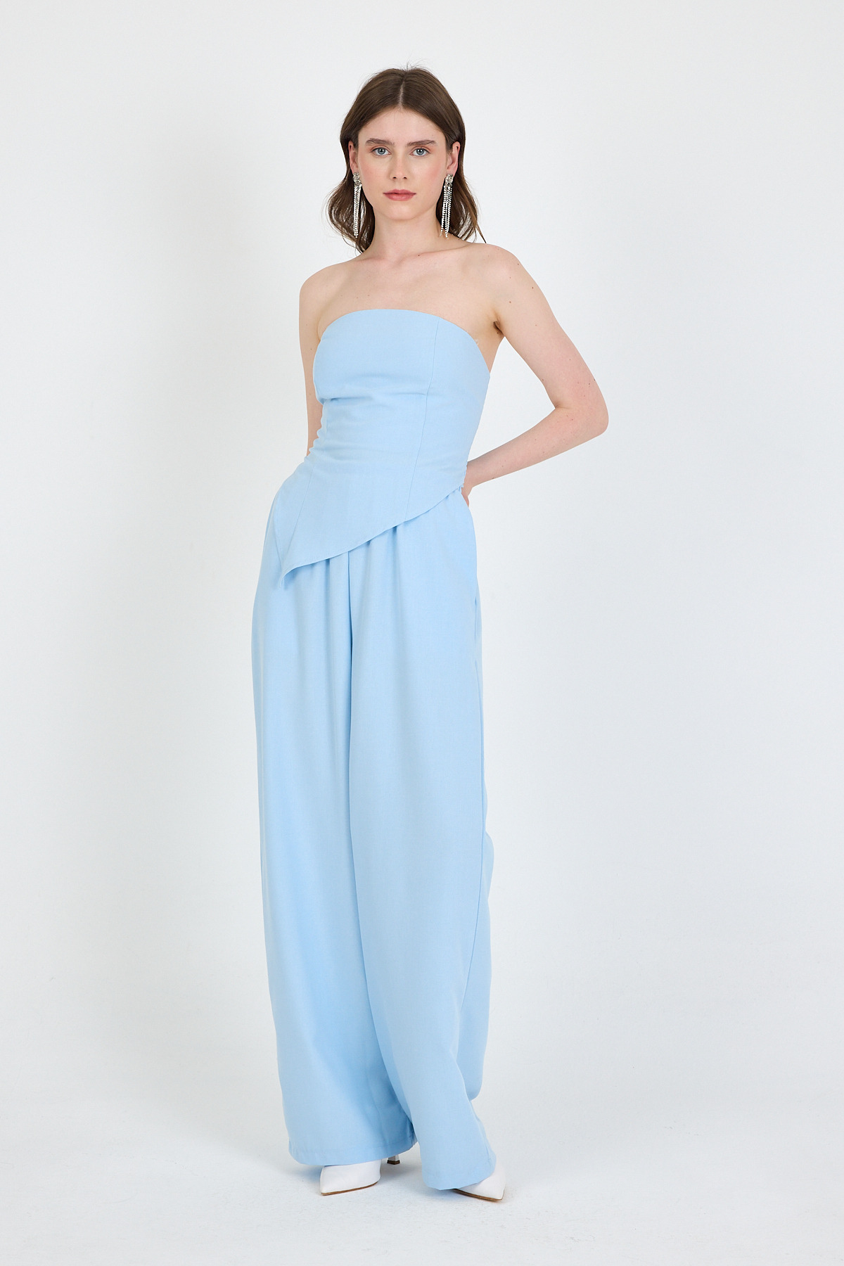 Bebe Mavi Straplez Asimetrik Bluz Pantolon Takım 5234 - 6