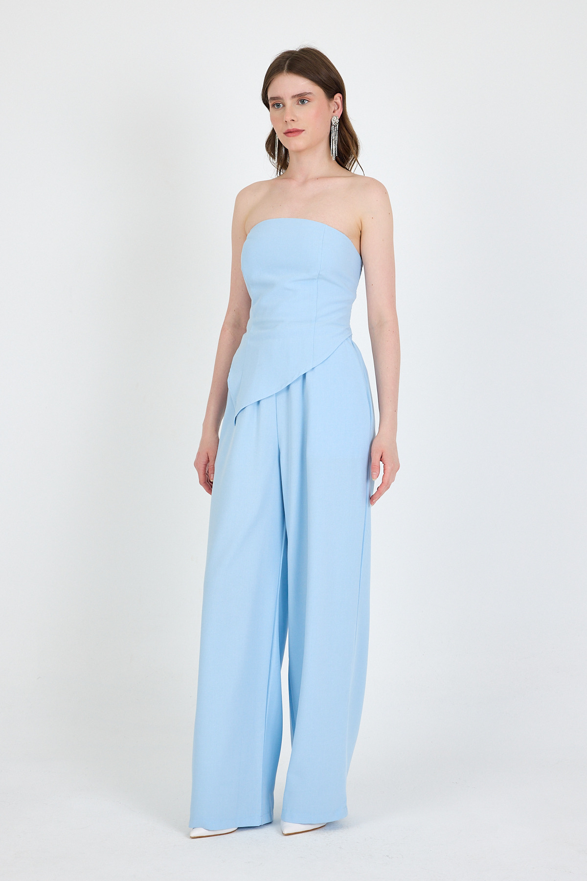 Bebe Mavi Straplez Asimetrik Bluz Pantolon Takım 5234 - 7