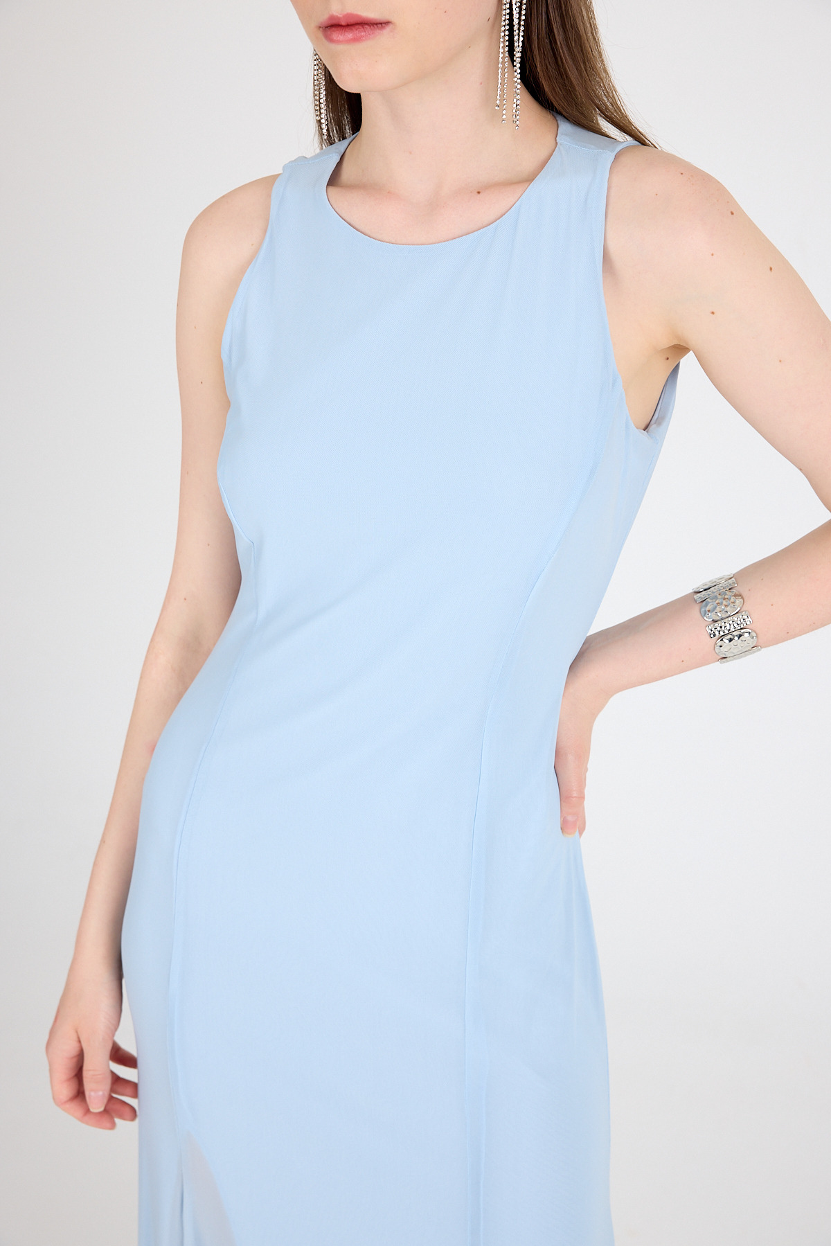 Bebe Mavi Yandan Yırtmaçlı Tül Uzun Elbise 251657 - 4